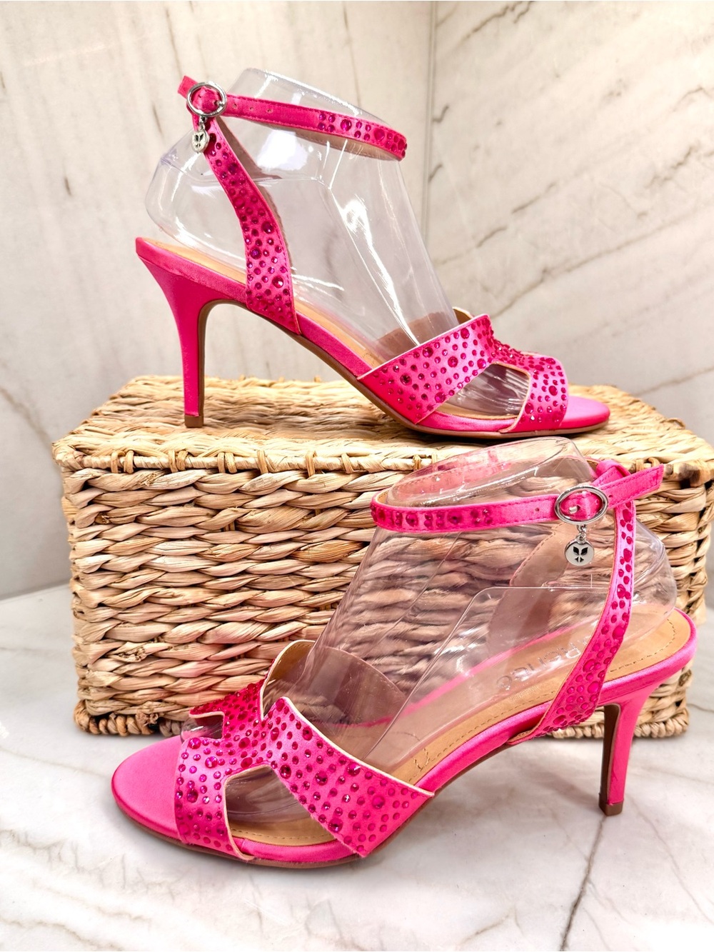 J.Renee Women’s Hot Pink Rhinestone Ankle-Strap Heels 8.5 NEW IN BOX!